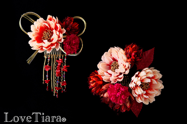 和の髪飾り 菊珊瑚 ウェディングヘッドドレス ブライダル ウェディングアクセサリー通販 ラブティアラ